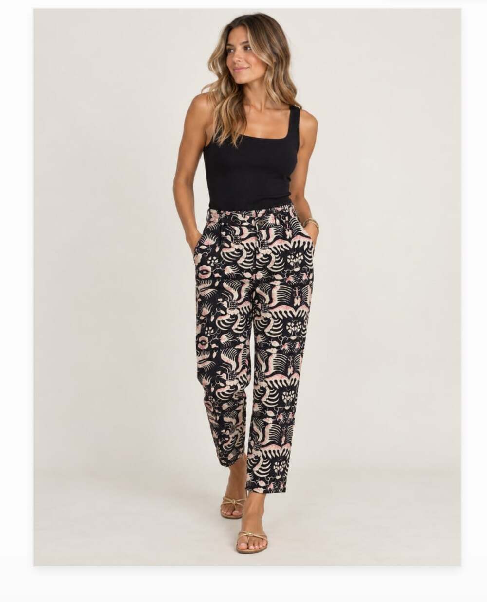 Figue Pants Womens Small Black Animal Print Elastic Waist Jogger Boho Casual